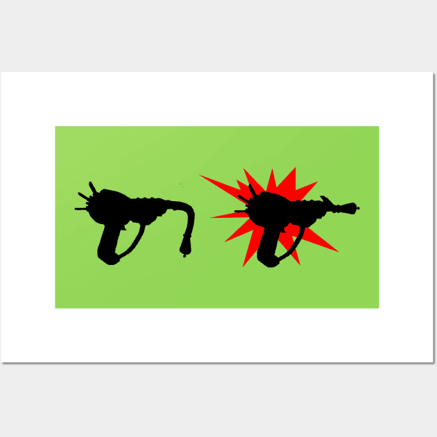 Zombie Pack-a-Punched Ray Gun on Lime Green Wall Art by LANStudios